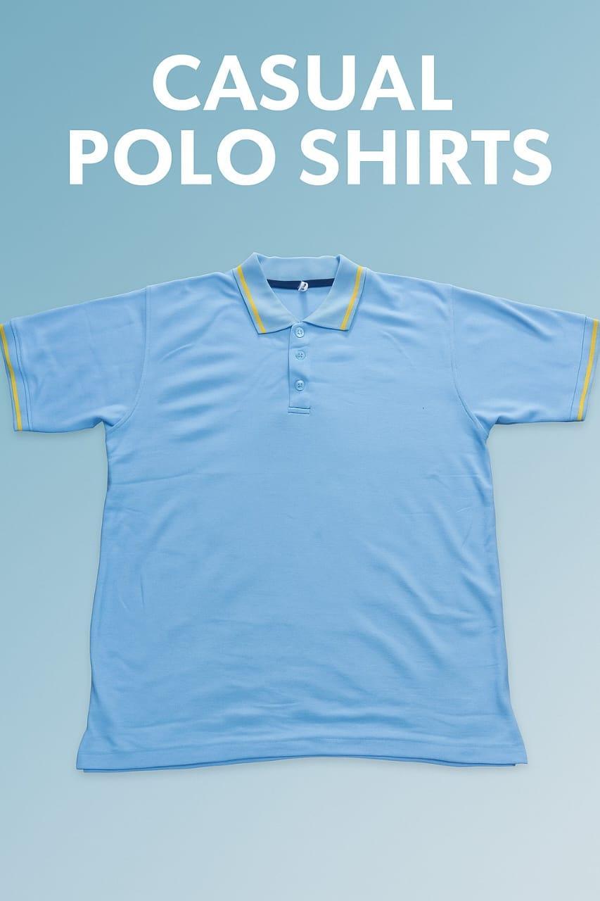 : Men's Blue Cotton Polo Shirt with Yellow Trim