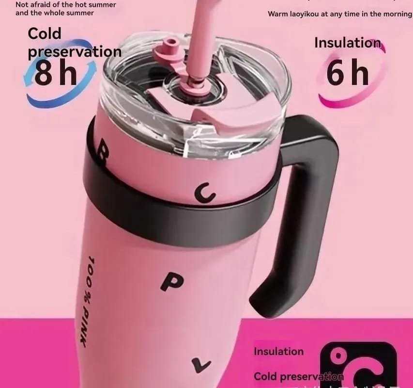 40 OZ Tumbler with Handle and Nozzle Straw Lid, Insulated Reusable Stainless Steel Travel Mug Keeps Drinks Cold up to 34 Hours