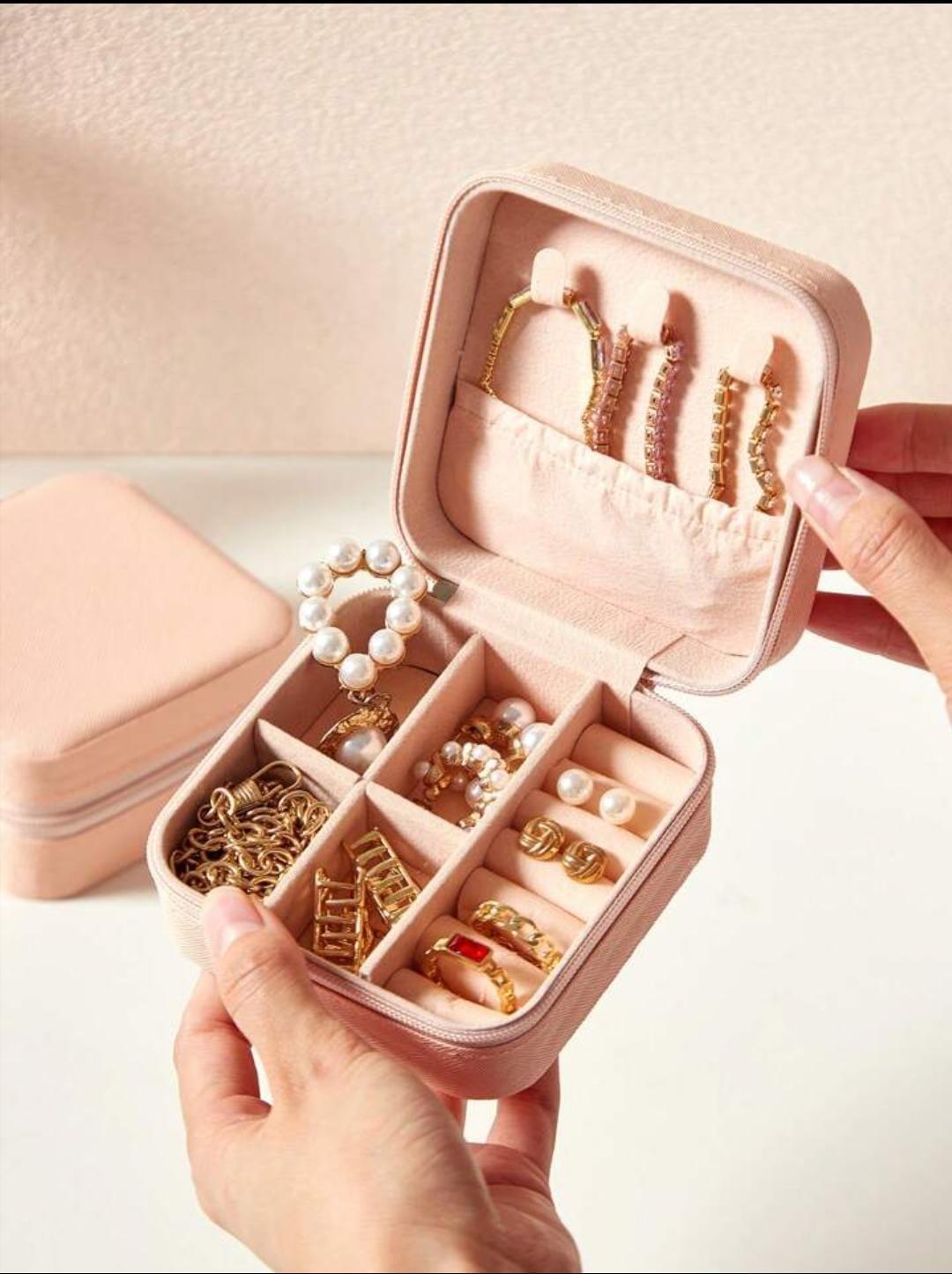 Stylish Pink Faux Leather Jewellery Box - 1 Pc