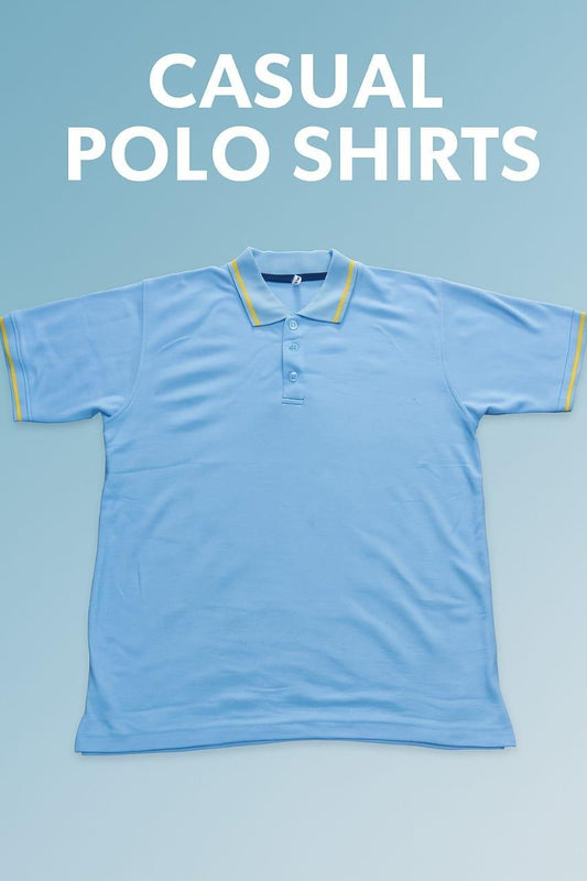 : Men's Blue Cotton Polo Shirt with Yellow Trim